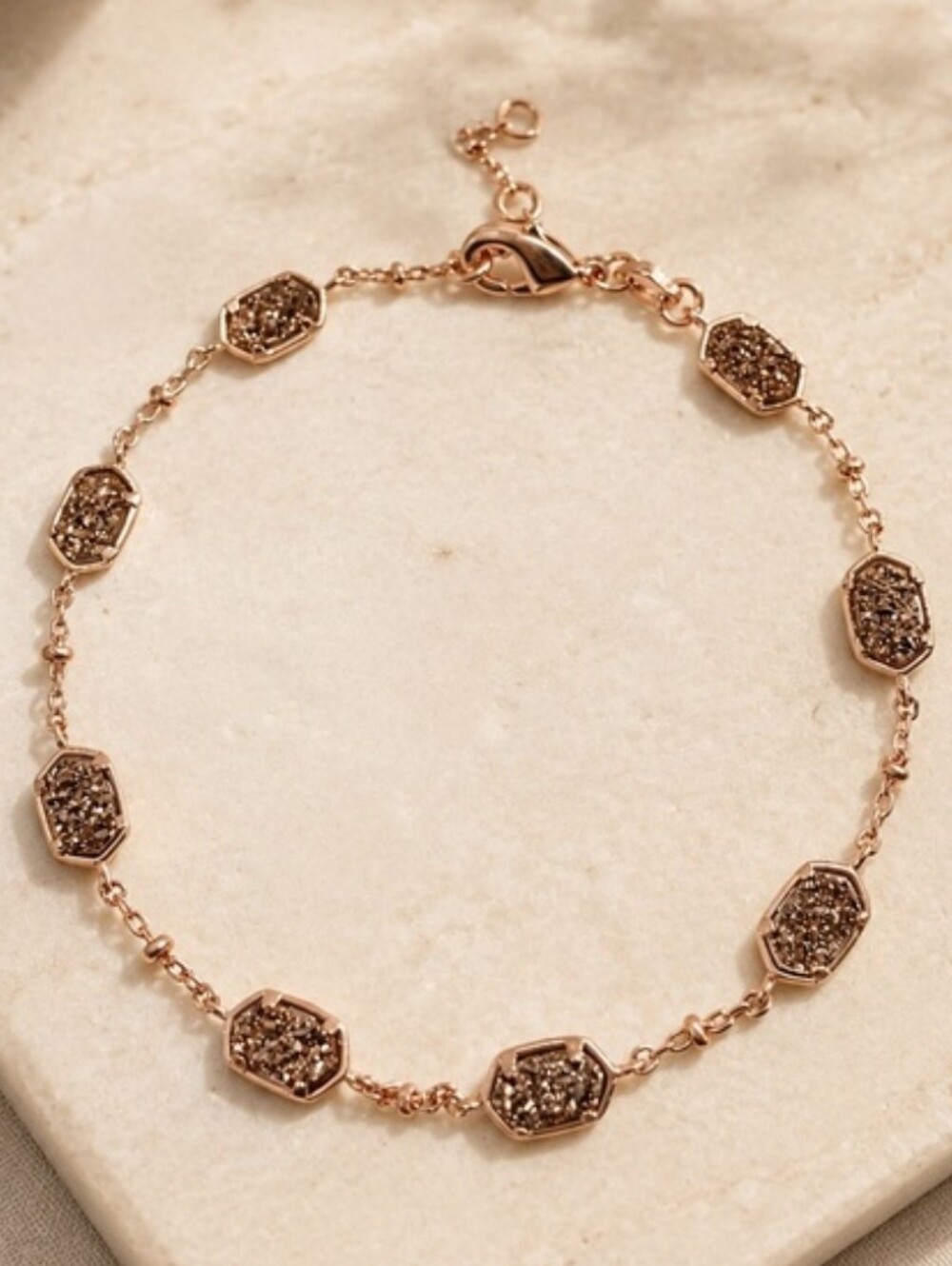 Kendra Scott Emilie Rose Gold Bracelet with Brown Druzy Accents